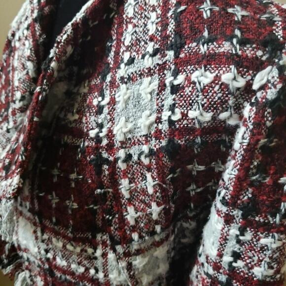 Tweed Blazer Illision lusion Jacket red white blck 6P Open Fringe - Picture 6 of 8